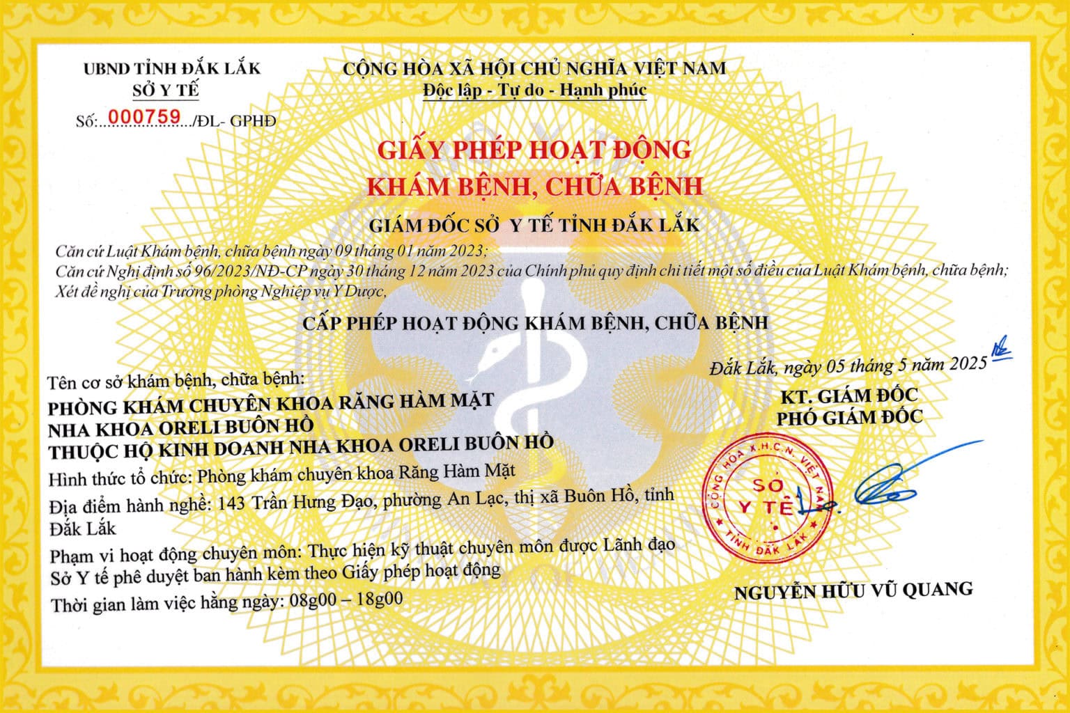 giay phep hoat dong nha khoa oreli buon ho